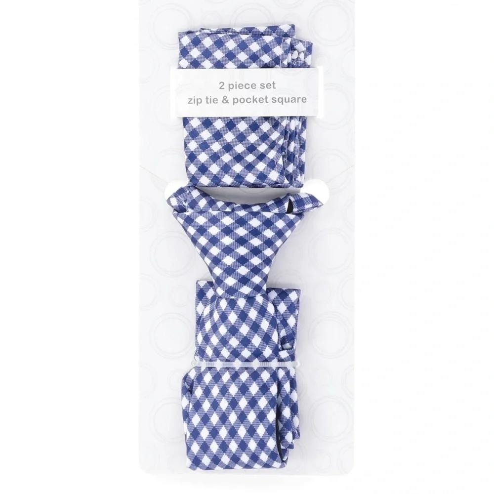 Boys Blue & White Necktie and Pocket Square Set, 2-Piece